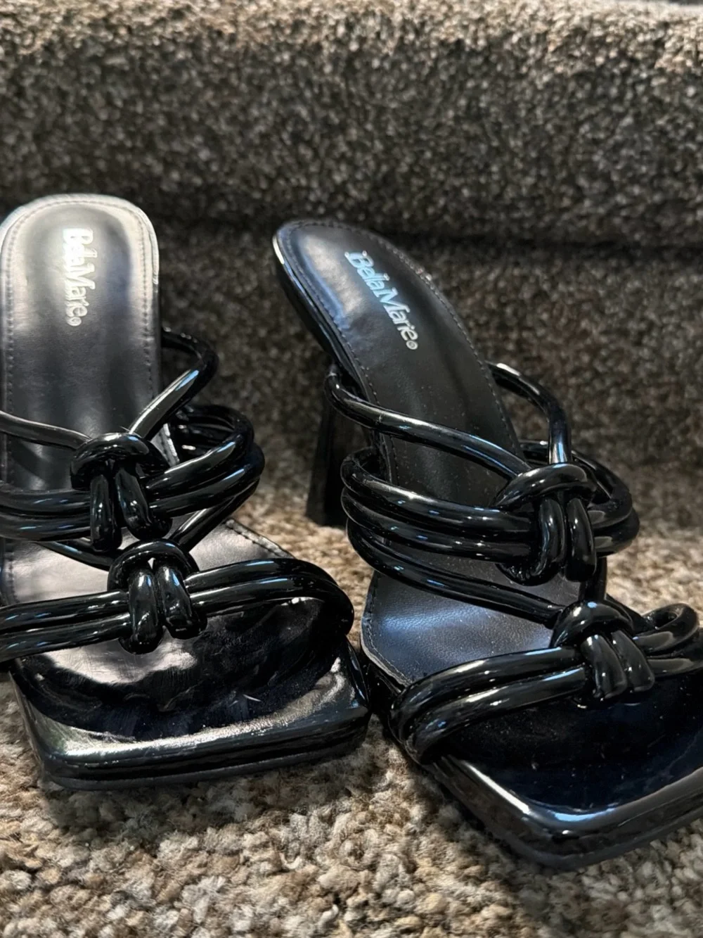 Bella Marie Black Knotted Strappy High Heel Sandals